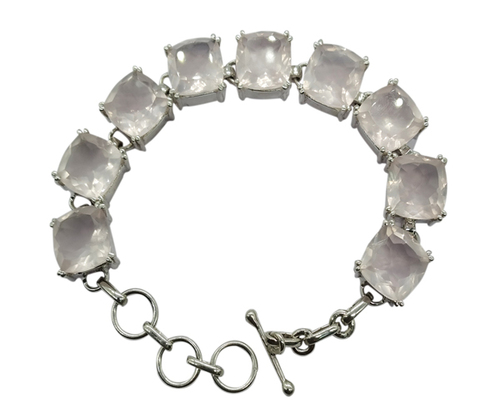 Fashion Superb Rose Quartz Stone 925 Silver Bracelet