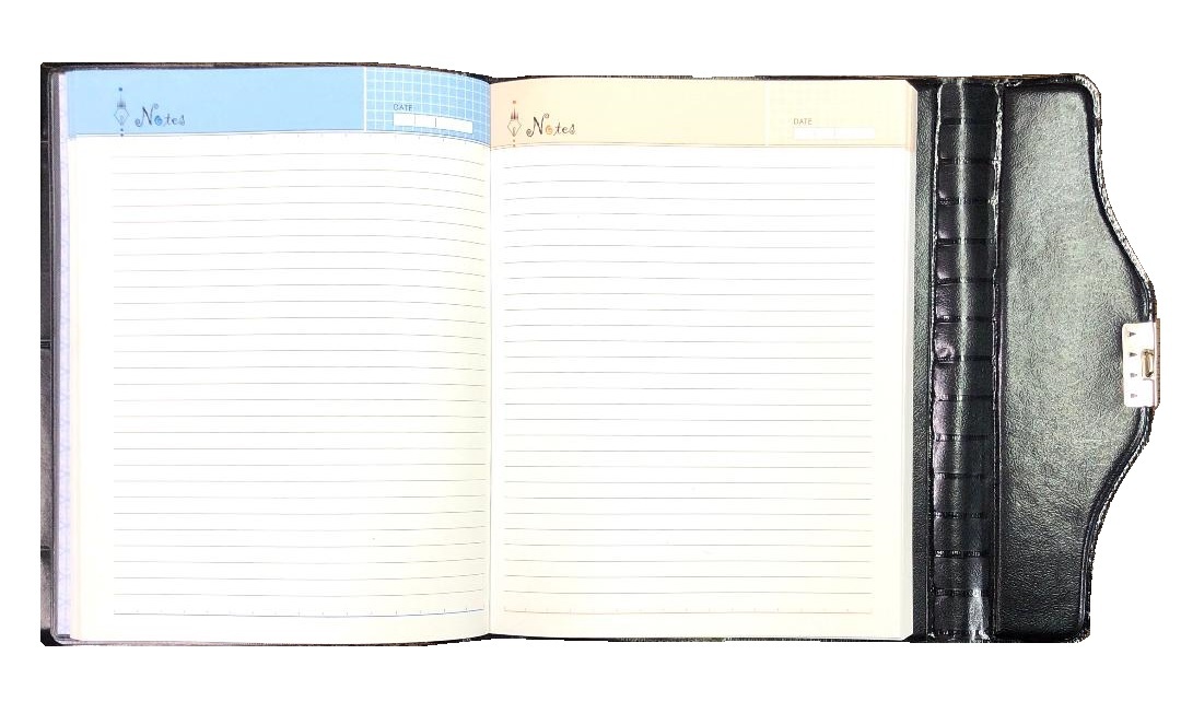 5 Subjects Notebook, Nescafe Size, With Folder, 320 Pages - Foam & Paper Material, 10 X 7.5 Inches, Leatherite Cover With Lock, Single Ruled