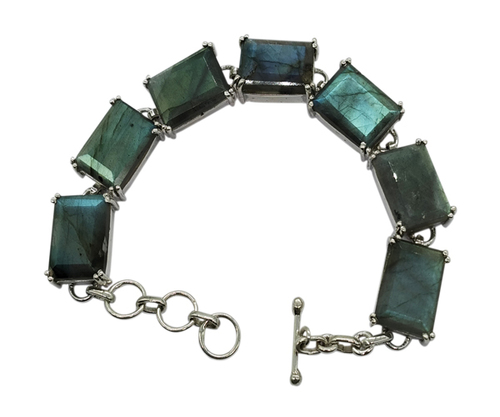 Labradorite Gemstone 925 Sterling Silver Bracelet - 39.1 Gms, Classic Style, Polished Finish, Fashionable Unisex Jewelry