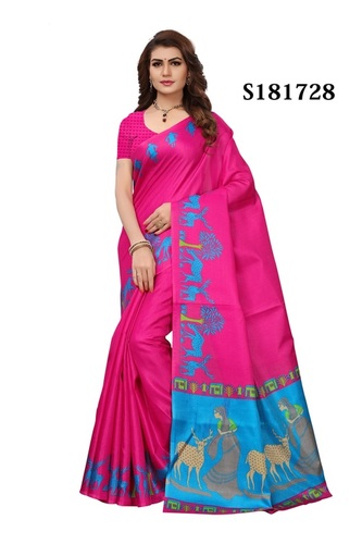 मल्टी कलर एनिमल प्रिंटेड खादी सिल्क साड़ी