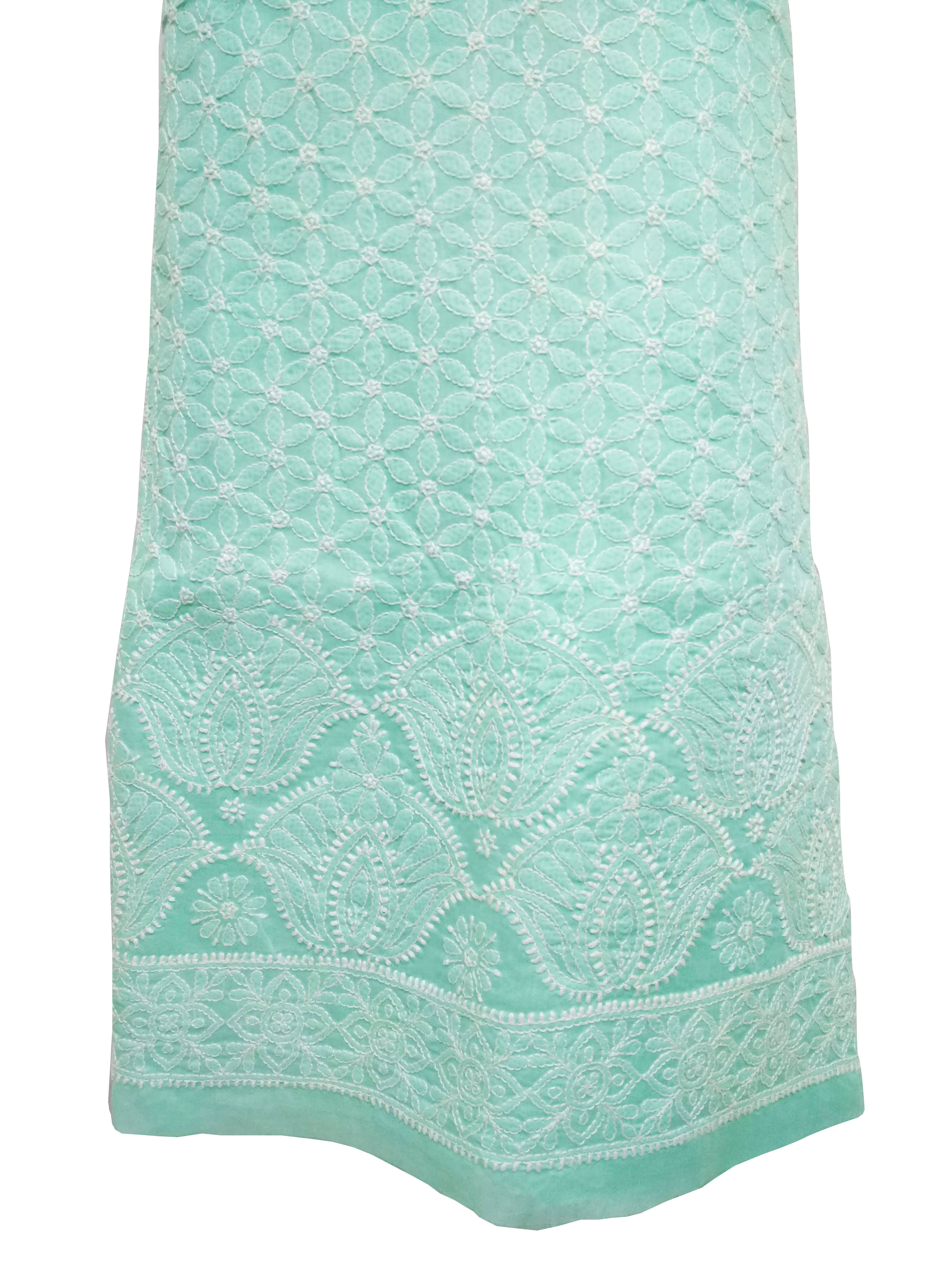 Cotton Chikan Kurti Piece - Sea Green Cotton Fabric With Hand Embroidered Bakhiya & Phanda Work | Ideal For Weddings Festivals And Gatherings