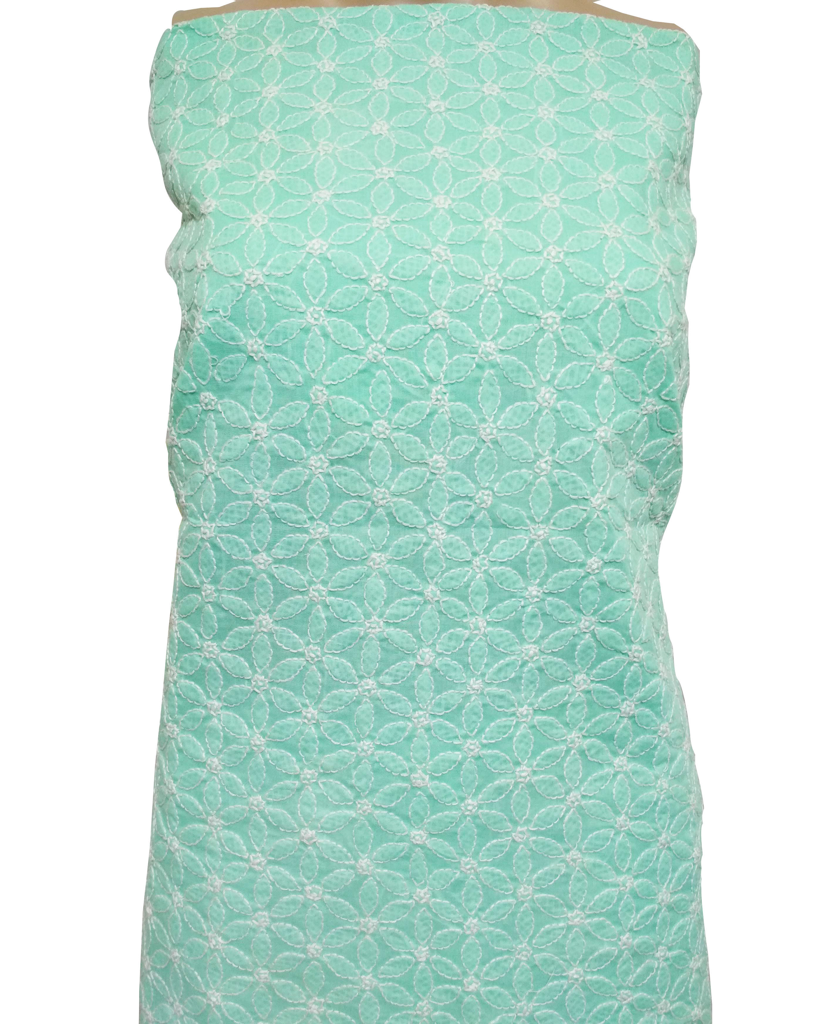 Cotton Chikan Kurti Piece - Sea Green Cotton Fabric With Hand Embroidered Bakhiya & Phanda Work | Ideal For Weddings Festivals And Gatherings