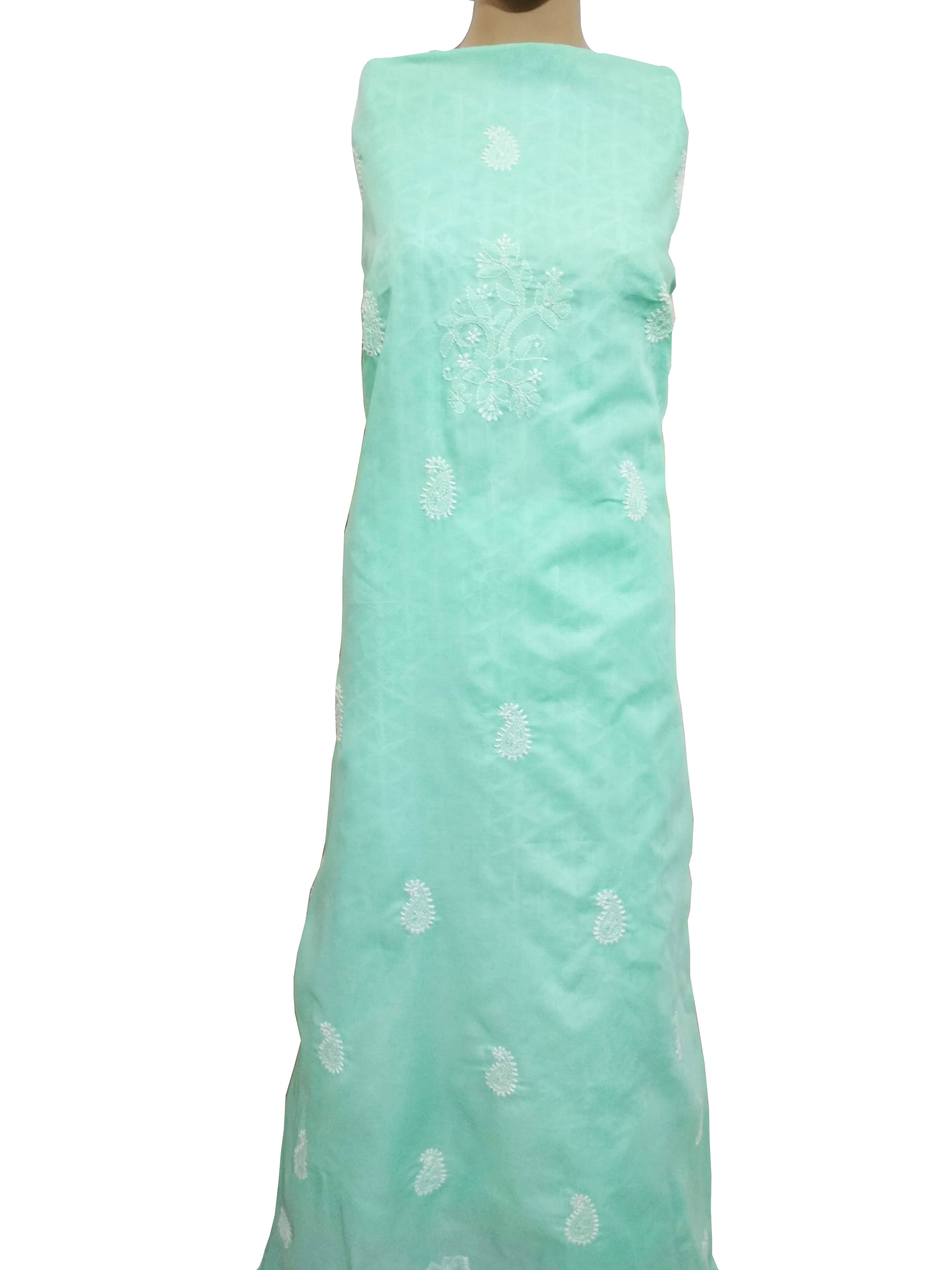 Cotton Chikan Kurti Piece - Sea Green Cotton Fabric With Hand Embroidered Bakhiya & Phanda Work | Ideal For Weddings Festivals And Gatherings