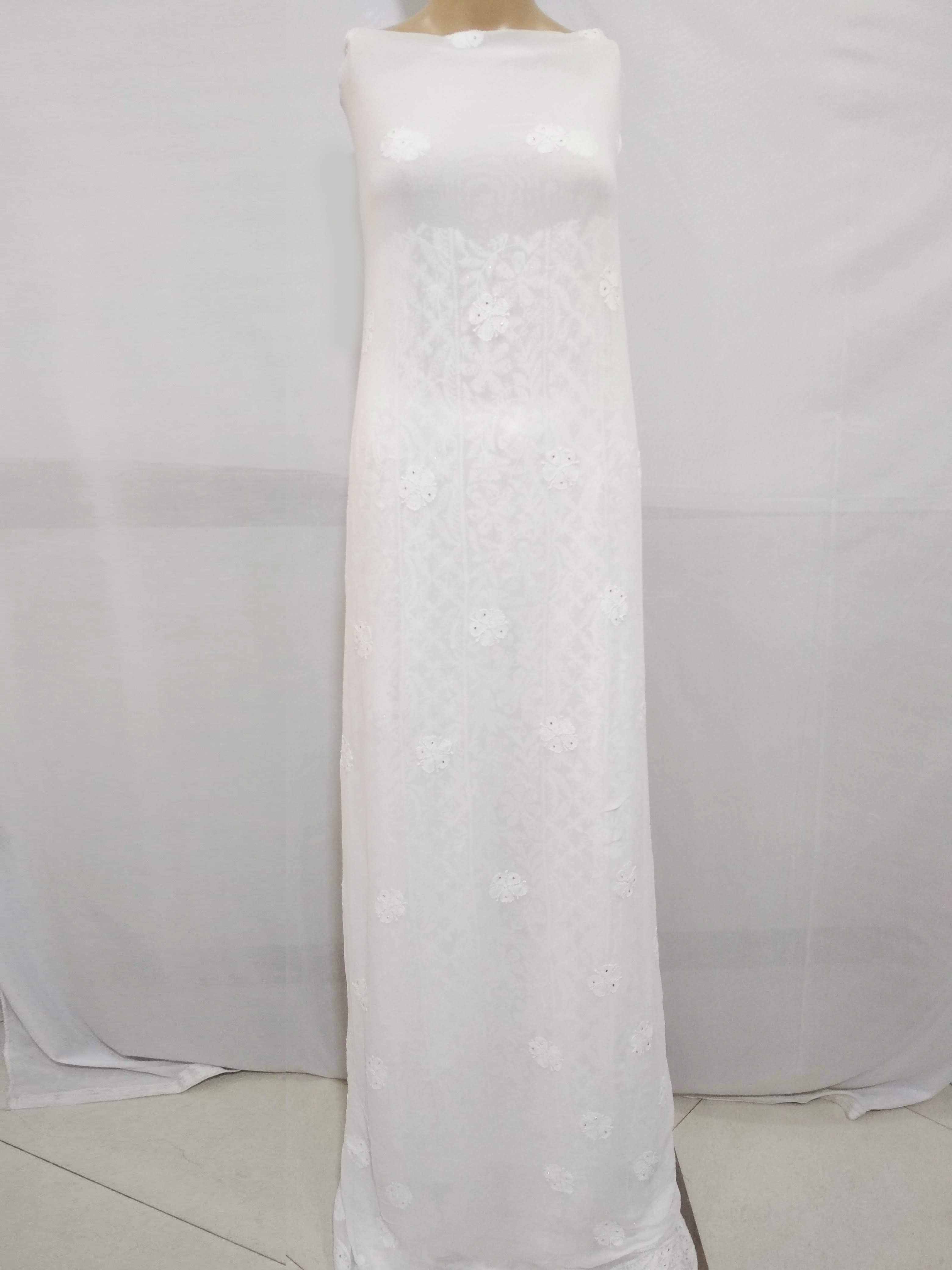 Cotton Viscose Mukesh Work White Kurti Piece
