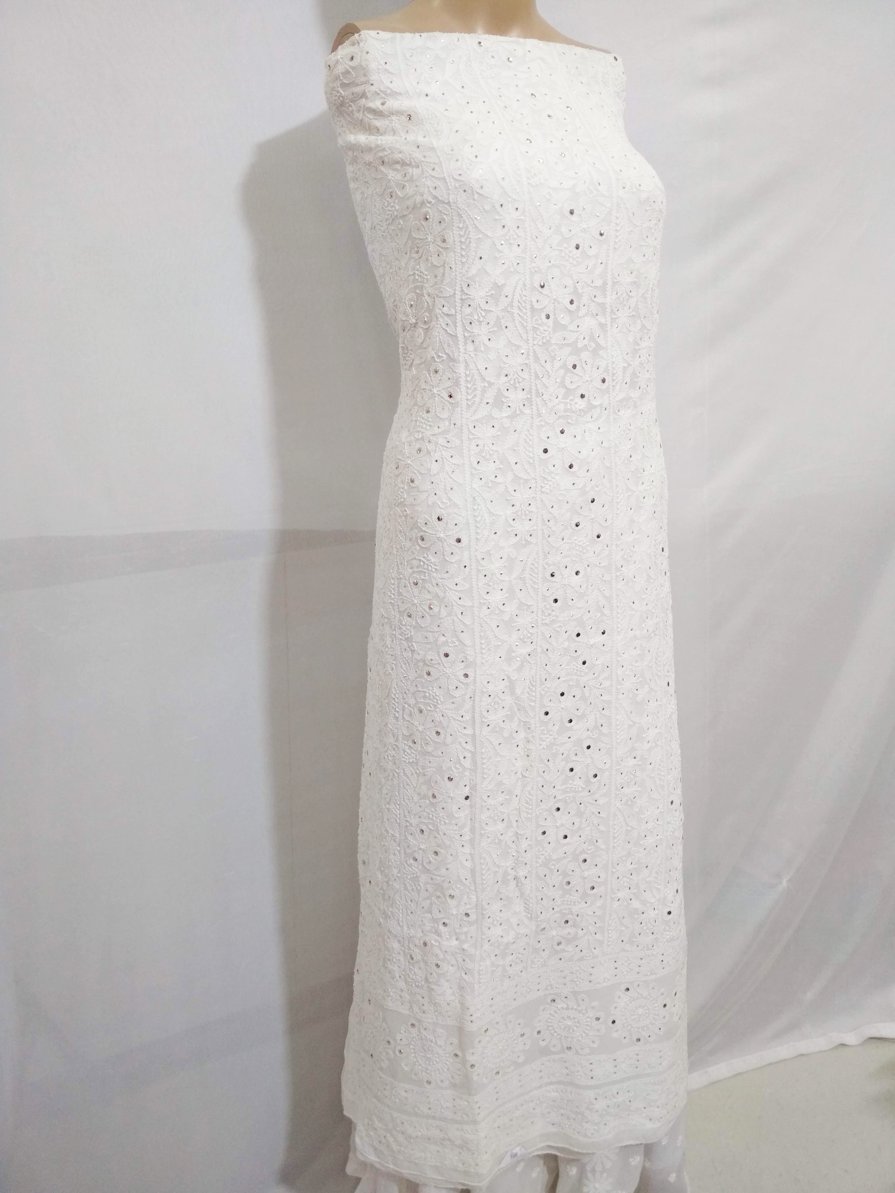 Cotton Viscose Mukesh Work White Kurti Piece