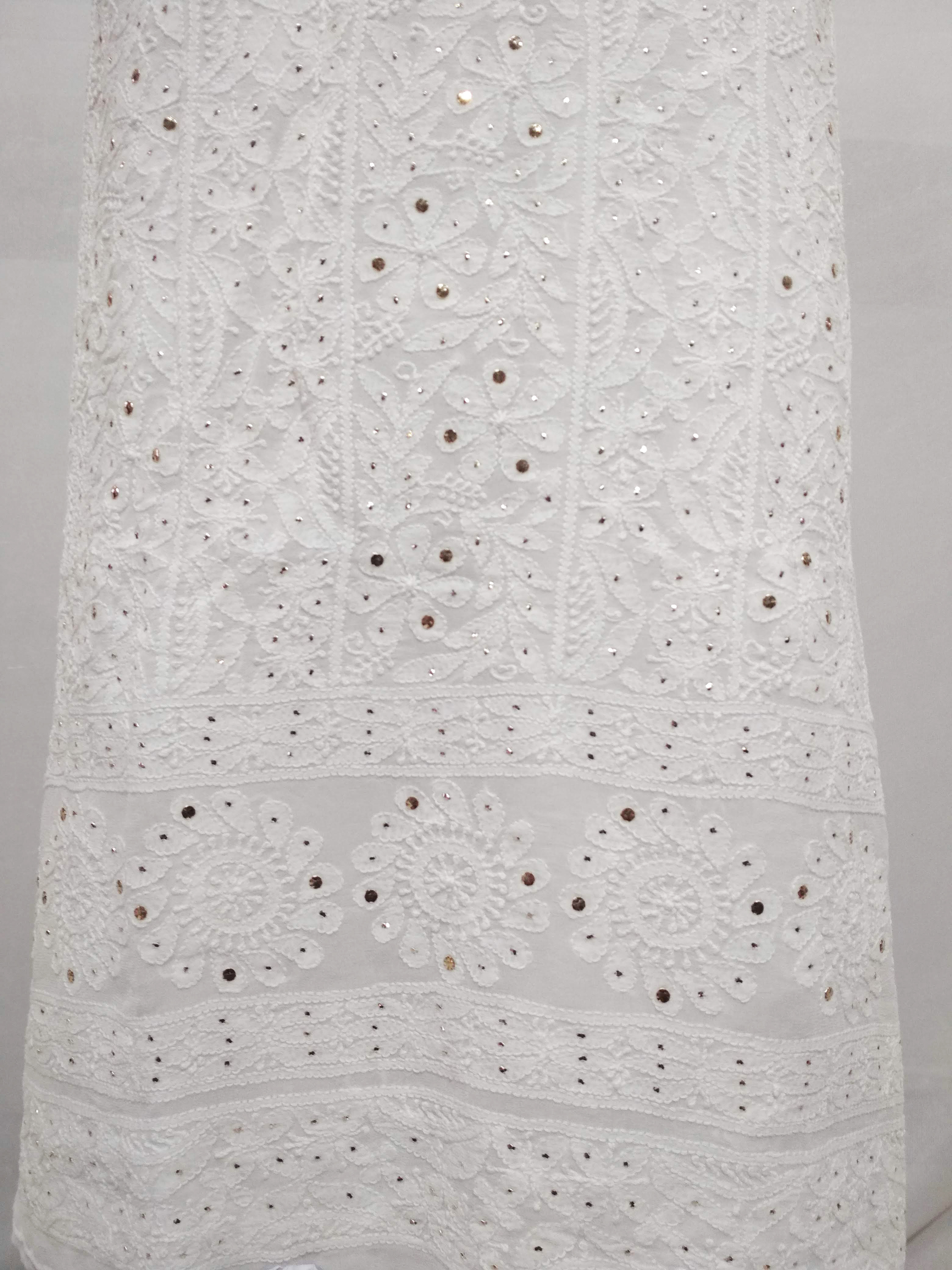 Cotton Viscose Mukesh Work White Kurti Piece