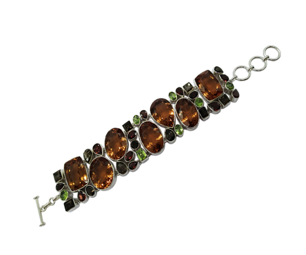 Energies Colorless Multi Gemstone 925 Sterling Silver Bracelet - 72.3 Gms Weight, Free Size Design, Fashionable Unisex Style, Polished Finish