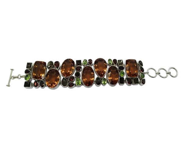 Energies Colorless Multi Gemstone 925 Sterling Silver Bracelet - 72.3 Gms Weight, Free Size Design, Fashionable Unisex Style, Polished Finish