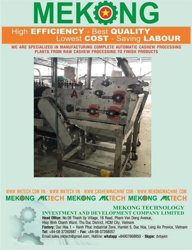 Automatic Cashew Shelling Machine - 160 Kg/hour, Stainless Steel | 4 to 10 Blade Design, 95% Shelling Rate, Easy Installation