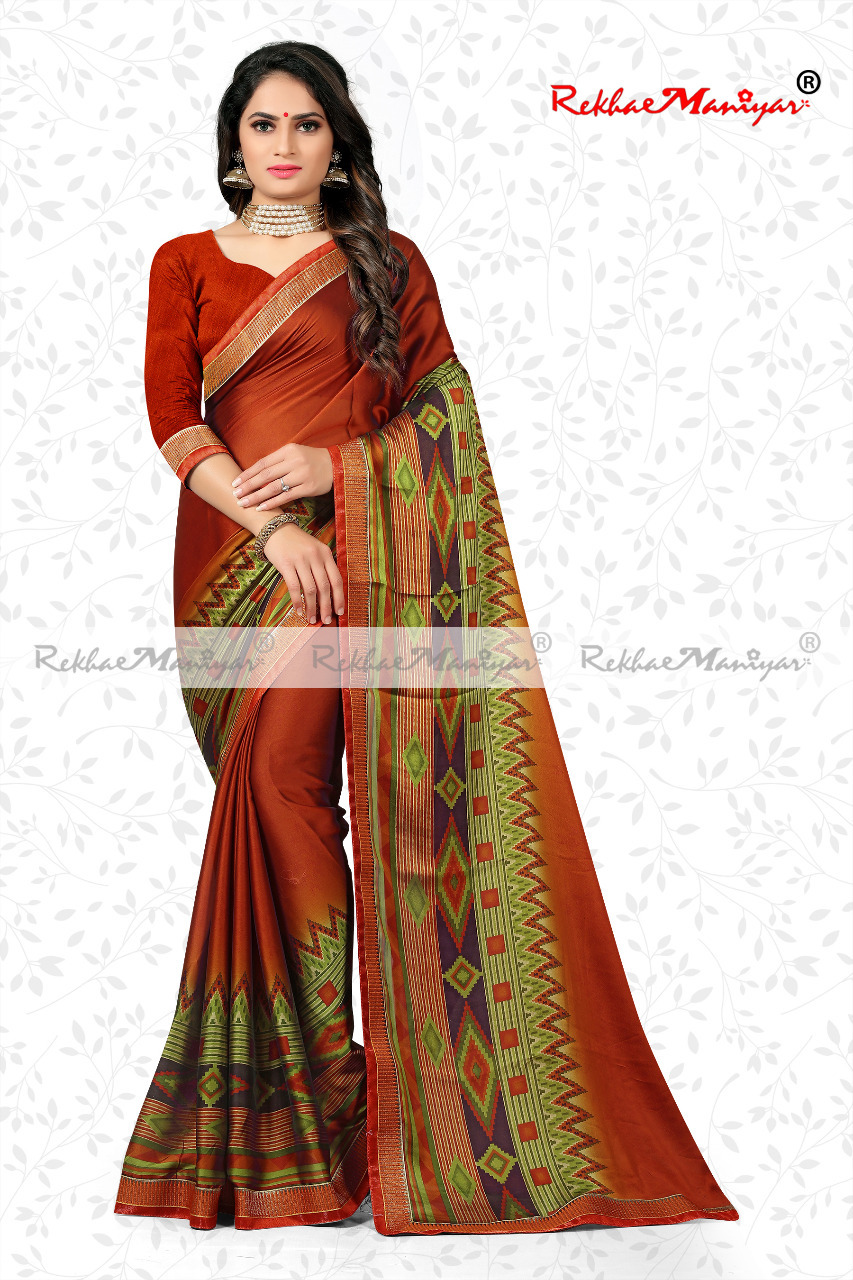 Rangoli Lace Bordered Saree With Blouse - Georgette, Printed | Sunshine Design And Elegant Lace Detailing