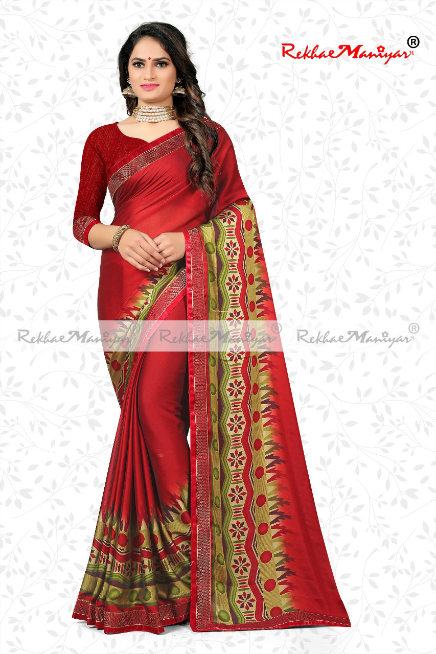 Rangoli Lace Bordered Saree With Blouse - Georgette, Printed | Sunshine Design And Elegant Lace Detailing