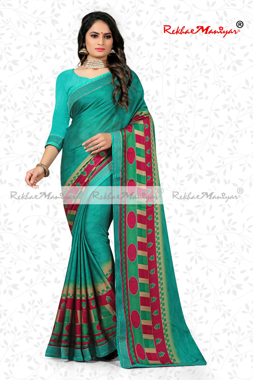 Rangoli Lace Bordered Saree With Blouse - Georgette, Printed | Sunshine Design And Elegant Lace Detailing