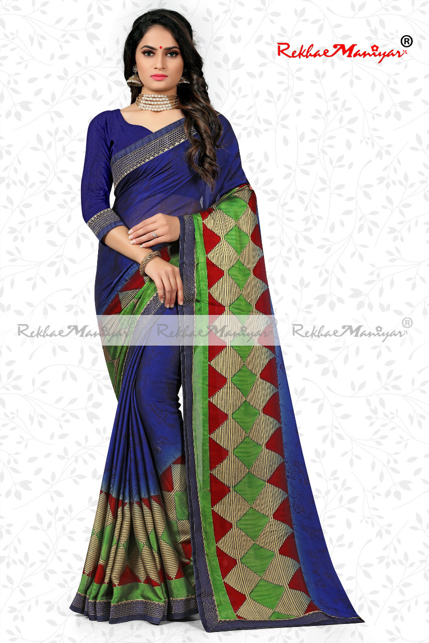 Rangoli Lace Bordered Saree With Blouse - Georgette, Printed | Sunshine Design And Elegant Lace Detailing