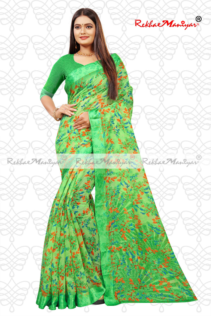 Linen Satin Weaved Geometrical Saree With Blouse - Georgette Material, Printed Pattern, Suitable For All Seasons | Elegant Indian Style