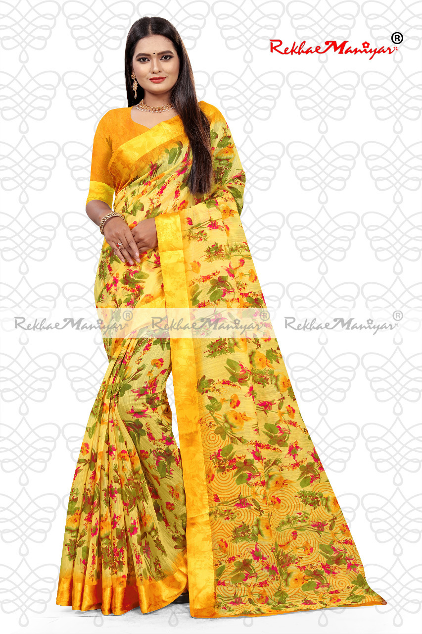 Linen Satin Weaved Geometrical Saree With Blouse - Georgette Material, Printed Pattern, Suitable For All Seasons | Elegant Indian Style