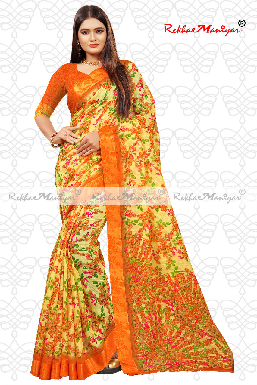 Linen Satin Weaved Geometrical Saree With Blouse - Georgette Material, Printed Pattern, Suitable For All Seasons | Elegant Indian Style