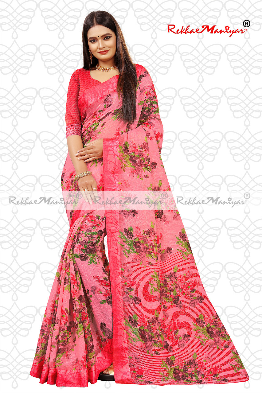 Linen Satin Weaved Geometrical Saree With Blouse - Georgette Material, Printed Pattern, Suitable For All Seasons | Elegant Indian Style