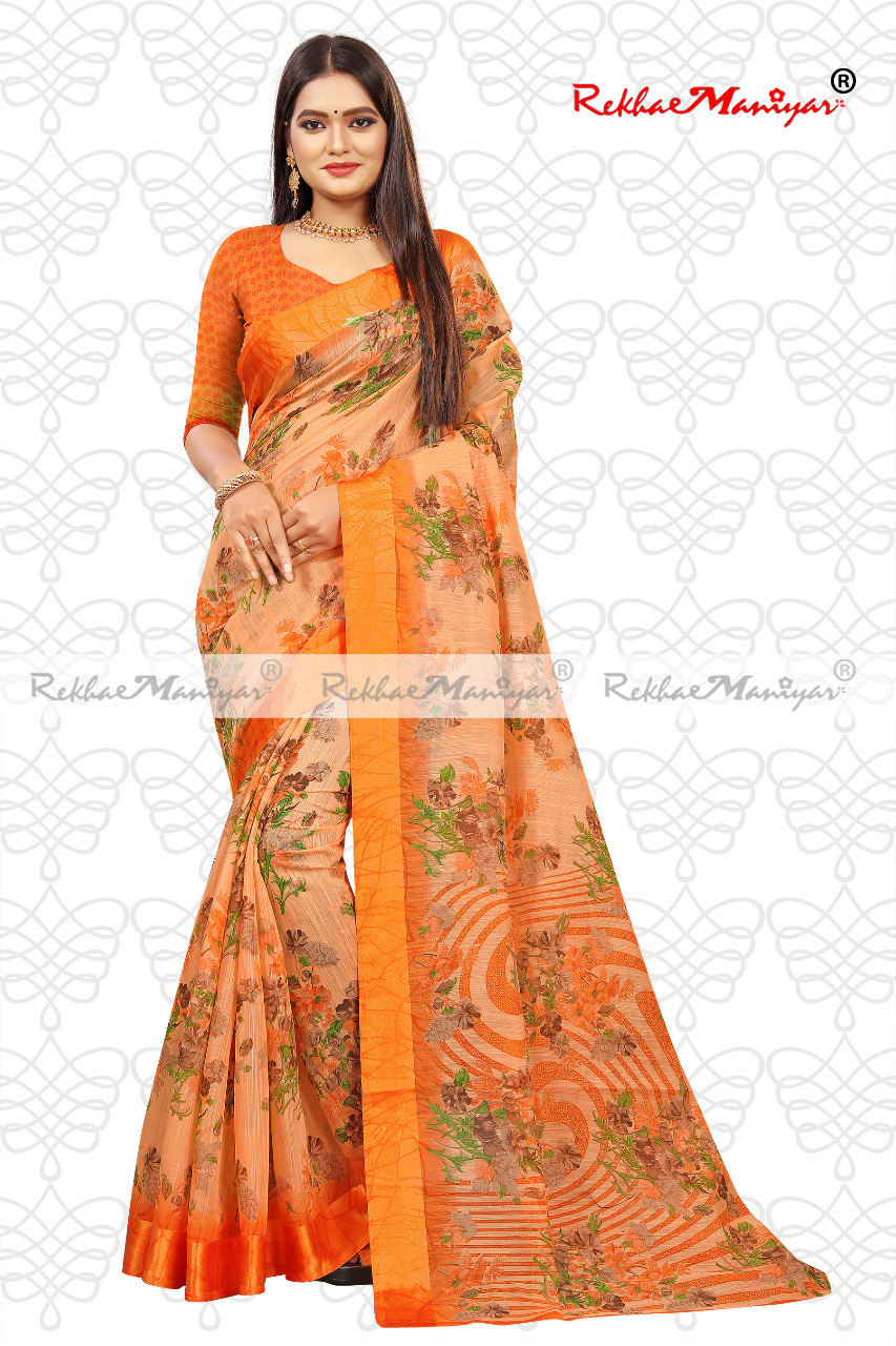 Linen Satin Weaved Geometrical Saree With Blouse - Georgette Material, Printed Pattern, Suitable For All Seasons | Elegant Indian Style