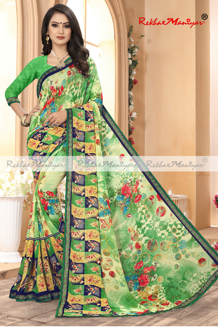 Weightless Georgette Geometrical Printed Sarees With Blouse - Georgette Material, Suitable For All Seasons | Elegant Indian Style Design