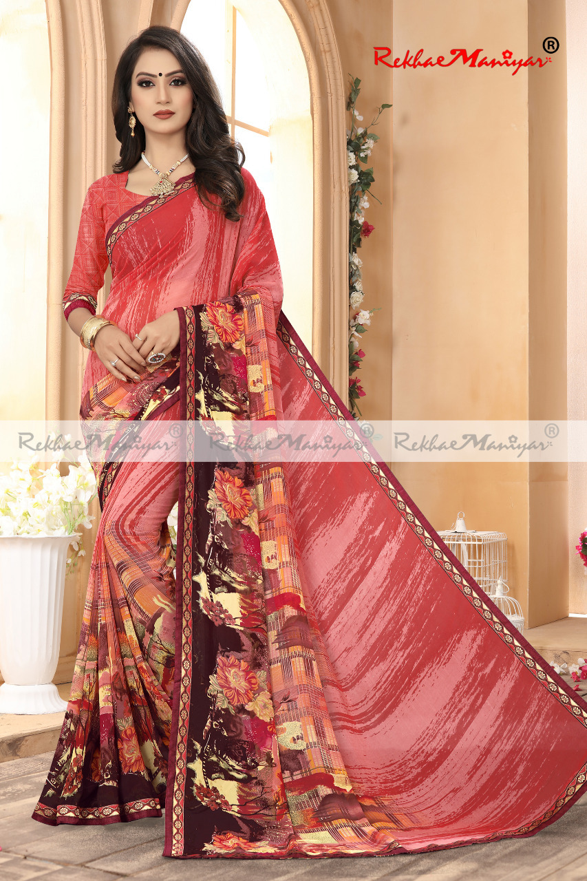 Weightless Georgette Geometrical Printed Sarees With Blouse - Georgette Material, Suitable For All Seasons | Elegant Indian Style Design