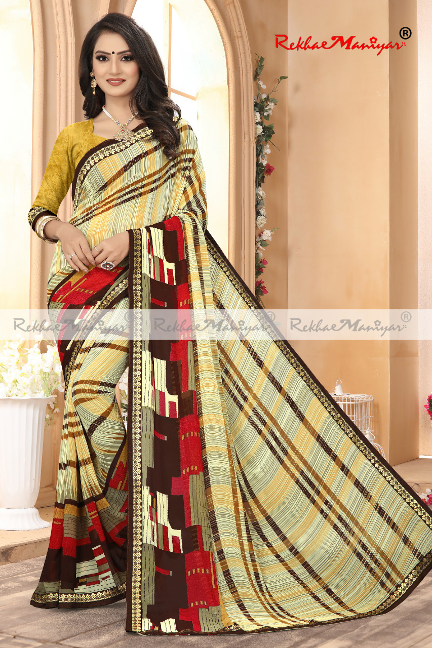 Weightless Georgette Geometrical Printed Sarees With Blouse - Georgette Material, Suitable For All Seasons | Elegant Indian Style Design