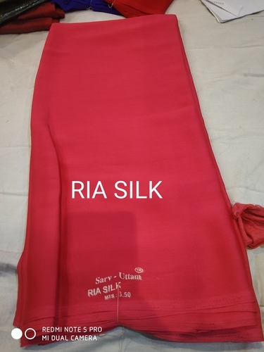Plain Saree - Art Silk Fabric, Summer Season, Vibrant Red Color, Plain Design