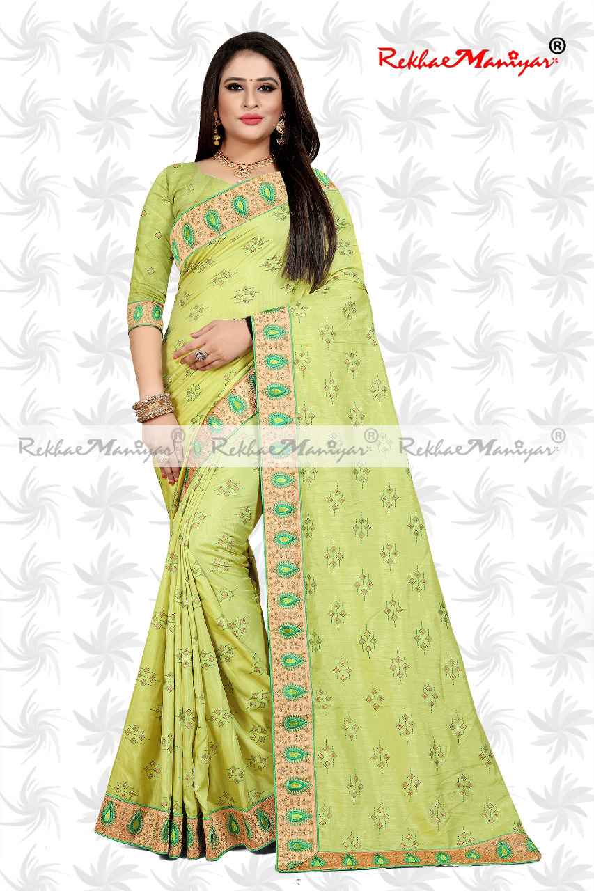 Dola Silk Diamond Butta Work Embroidery Bordered Saree With Blouse - Georgette Material, Seasonal Versatility For All Weather | Bollywood Style With Elegant Stone Work