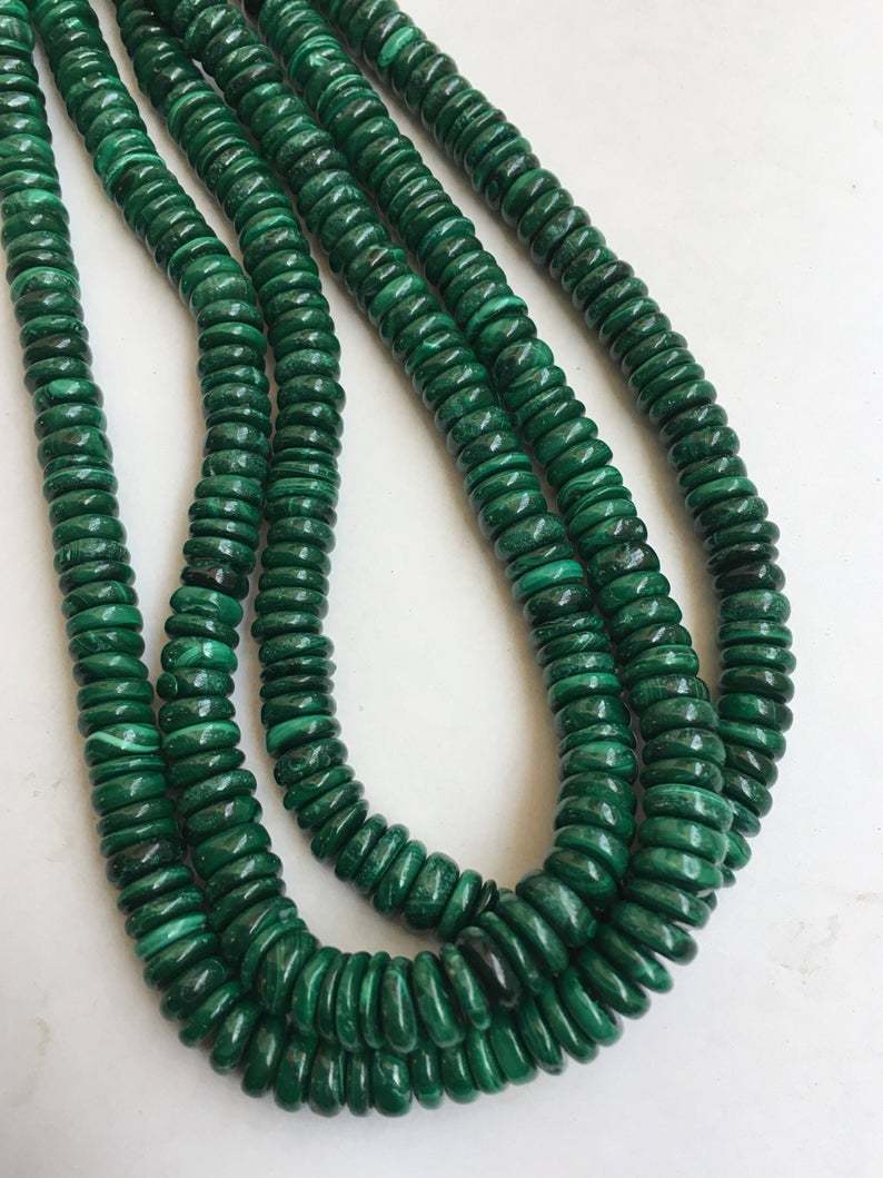 Natural Malachite Heishi Tyre Beads,15.5 Inch Strand,8-11mm Grade: A