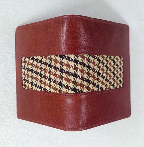 Canvas Leather Card Case - Leather, Brown, Folded | Funky Pattern Strip, Handy, Unisex