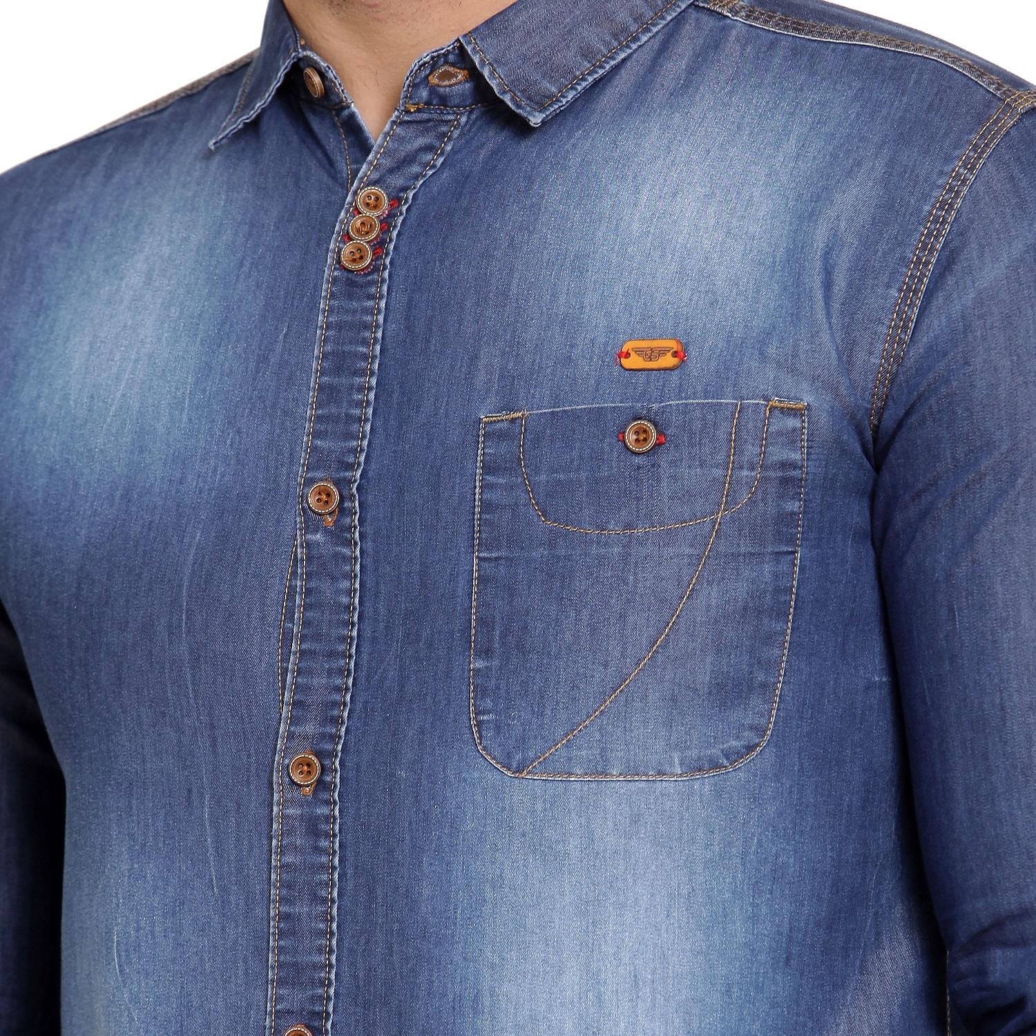 Men Denim Shirt Collar Style: Button Down