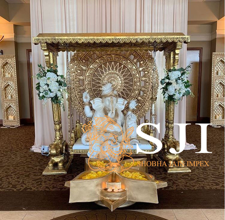 Golden And Red Sitting Ganesh Ji Statue