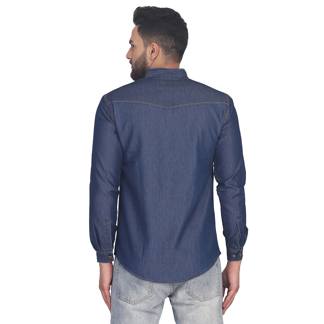 Men Kurtas - Denim, Long Sleeve, Henley Neck, Blue | Anti-wrinkle, Breathable, No Fade, Non-toxic, Washable