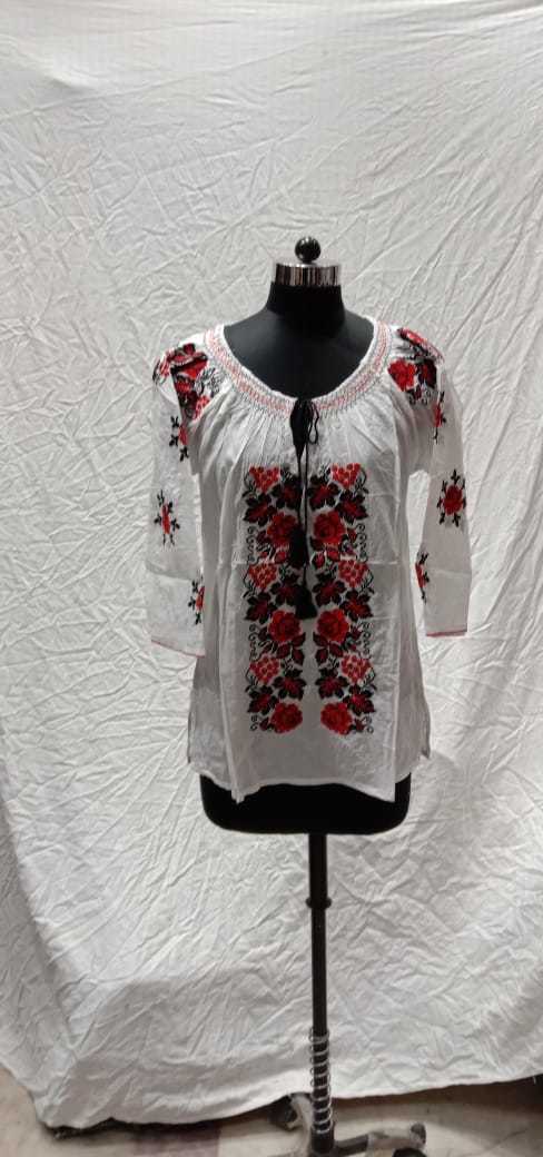 Cotton Computer Embroidery Top - Customized Size, Mix-assorted Color | Casual Dress, Breathable, Washable, No Fade, Embroidered Design For Spring & Summer