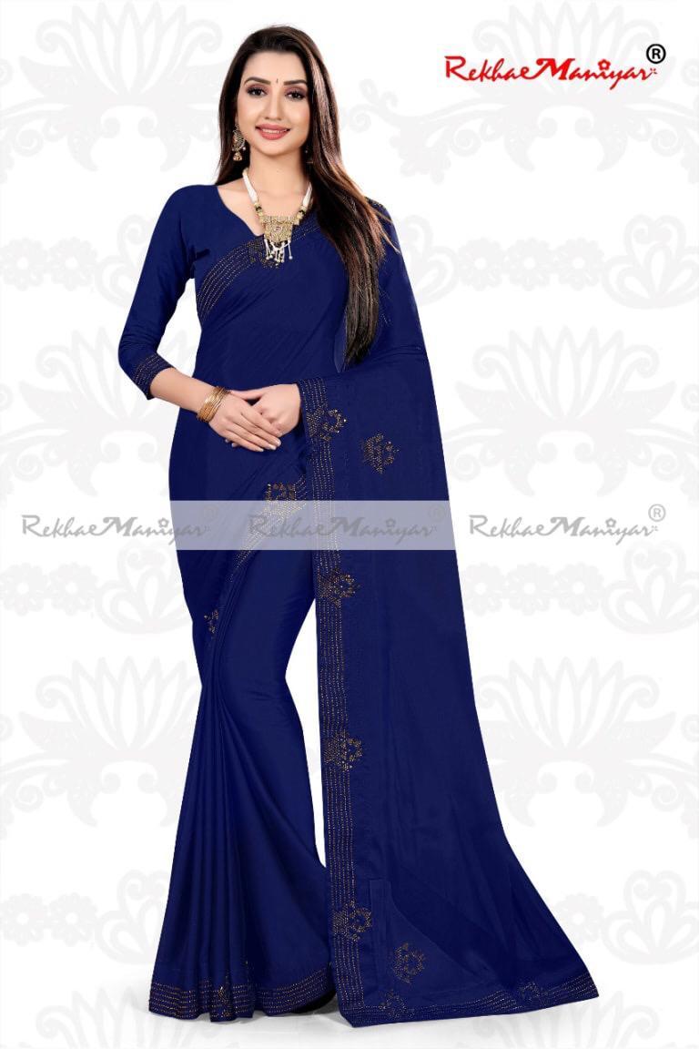 Rangoli Silk Diamond Work Border Saree With Blouse - Georgette Material, Bollywood Style | Suitable For Rainy, Spring, Summer, Winter Seasons, Stone Work Detailing