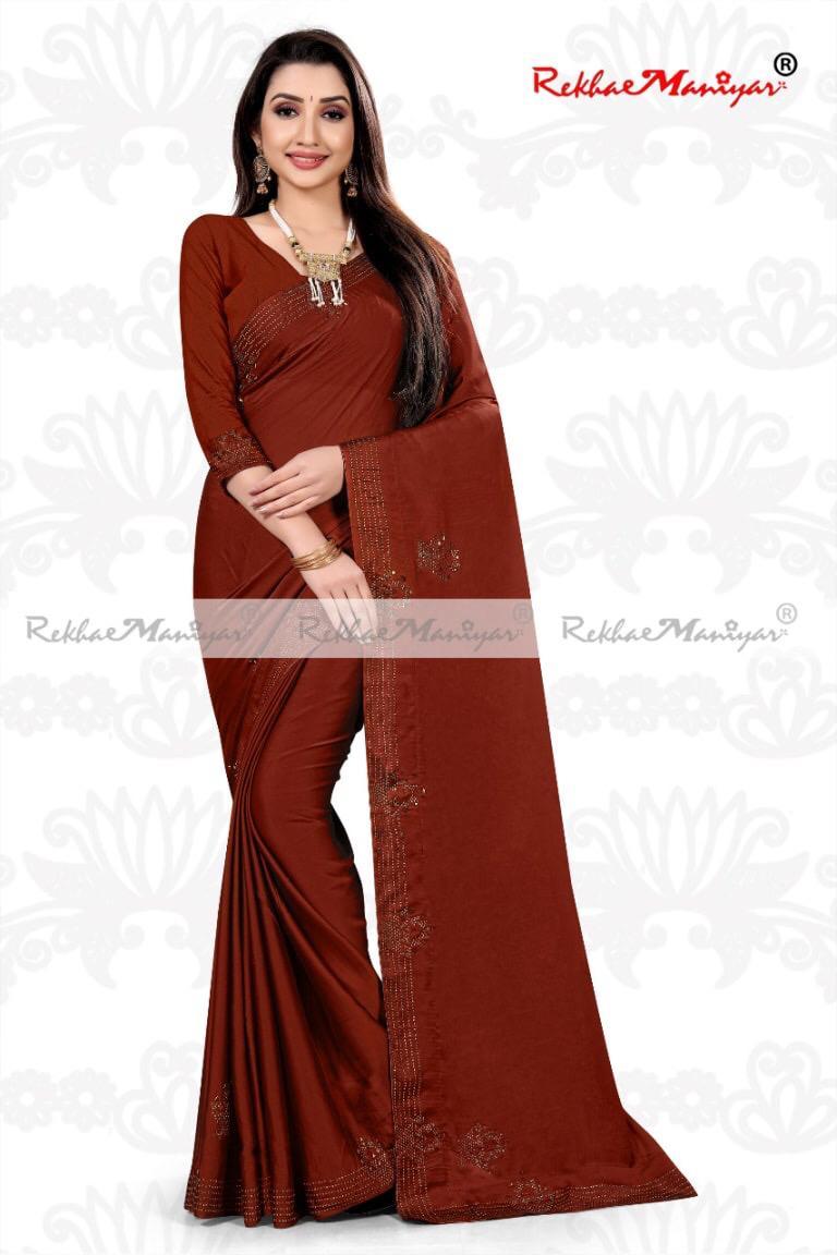 Rangoli Silk Diamond Work Border Saree With Blouse - Georgette Material, Bollywood Style | Suitable For Rainy, Spring, Summer, Winter Seasons, Stone Work Detailing
