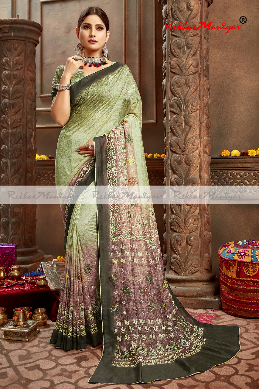 Art Silk Digital Print Swarovski Diamond Work Saree With Blouse - Material: Georgette, Seasons: Rainy, Spring, Summer, Winter | Enhancing Traditional Elegance