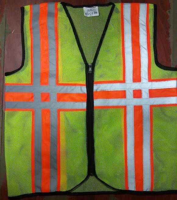 Metro Florescent Reflective Jacket - Polyester Material, Small To Large Size , Silver Reflective Tape With Chain, Available In Orange Green And Yellow Colors