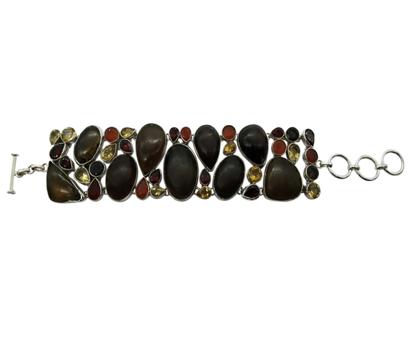 Delicate Multi Gemstone 925 Sterling Silver Bracelet - 51.7 Gms, Brown Chalcedony, Citrine, Red Onyx, Garnet, Modern Fashion Style, Unisex Gift, Perfect For Parties