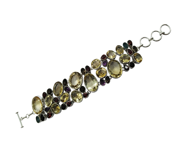 Fashion Artisan Solid Multi Stone 925 Silver Bracelet