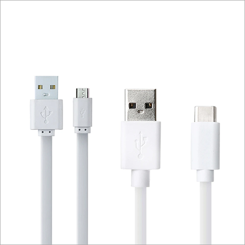 2 Pack Type-C And Micro Android Charging Data Cable - Rubber Jacket, 1 Meter Length, White Color | Durable for Mobile, Computer, Laptop Use