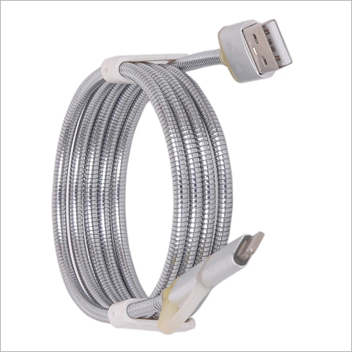 Steel Dual Port USB Cable - 1 Meter, Silver Rubber Jacket | High Durability for Android and Apple Devices