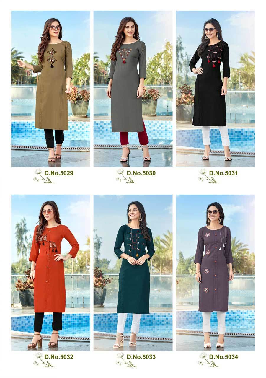 Rayon Handwork Kurti - Premium Quality Fabric, Sizes M(38) To 3xl(46), 3/4 Sleeve, 6 Designs For Casual And Formal Wear | Quick Dry, Washable, Cool Pass