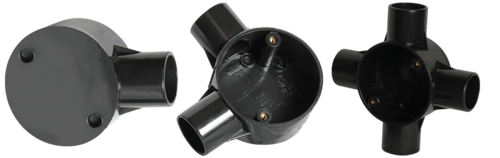 Circular Junction Box - PVC Material, Black Color | IP65 Rated, Surface Mount, 2-4 Outlets, -20°C to 60°C Operating Temperature