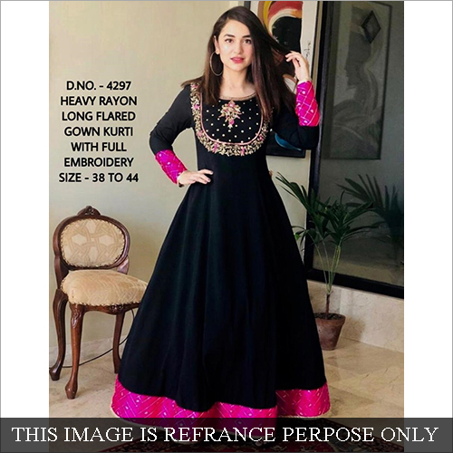Ladies Rayon Long Flared Gown Kurti - Multicolor, L/XL/XXL Size | Breathable, Skin-Friendly, Washable, Ideal for Spring/Summer