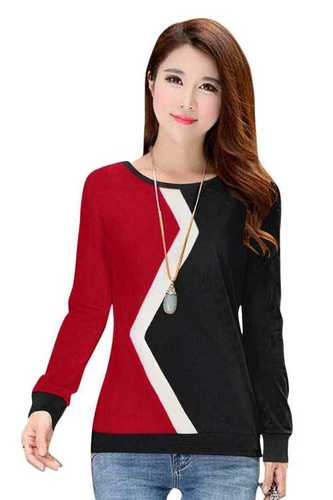 Ladies T-Shirt - Imported Knitting, 22.5 Inch Length , Available Sizes S, M, L, XL | Trendy Colors Red, Yellow, Green, Washable with Printed Logo