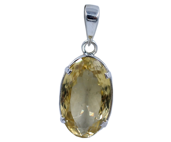 Solid Citrine Gemstone 925 Sterling Silver Pendant - 7.1 Gms Weight, Oval Shape, Bright Yellow Color, Handmade Jewelry