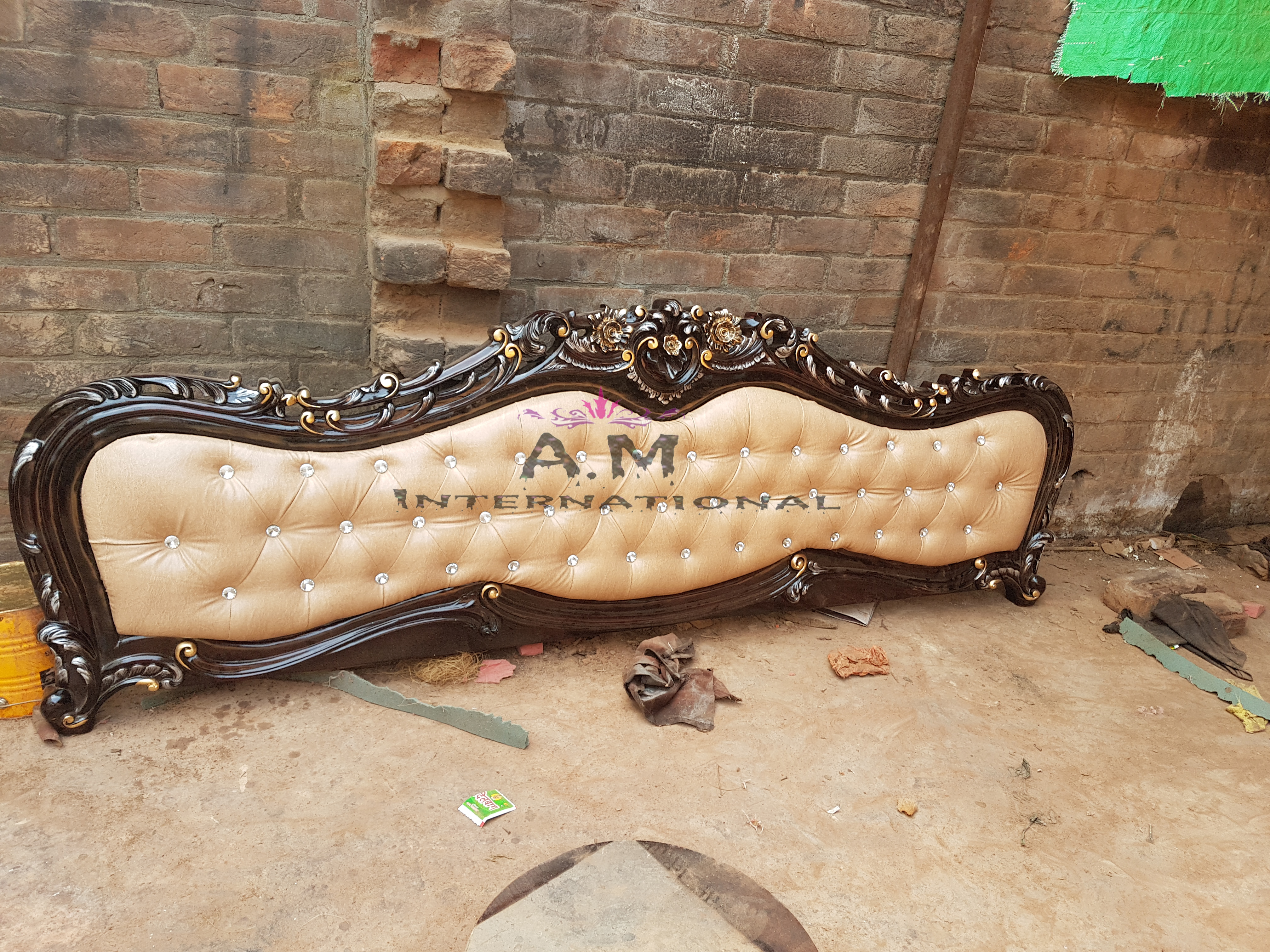 Handmade Wooden Bed - Solid Teak Wood, Customizable Finish & Upholstery | Eco-friendly, Antique Design, Indoor Furniture, Carpenter Assembly