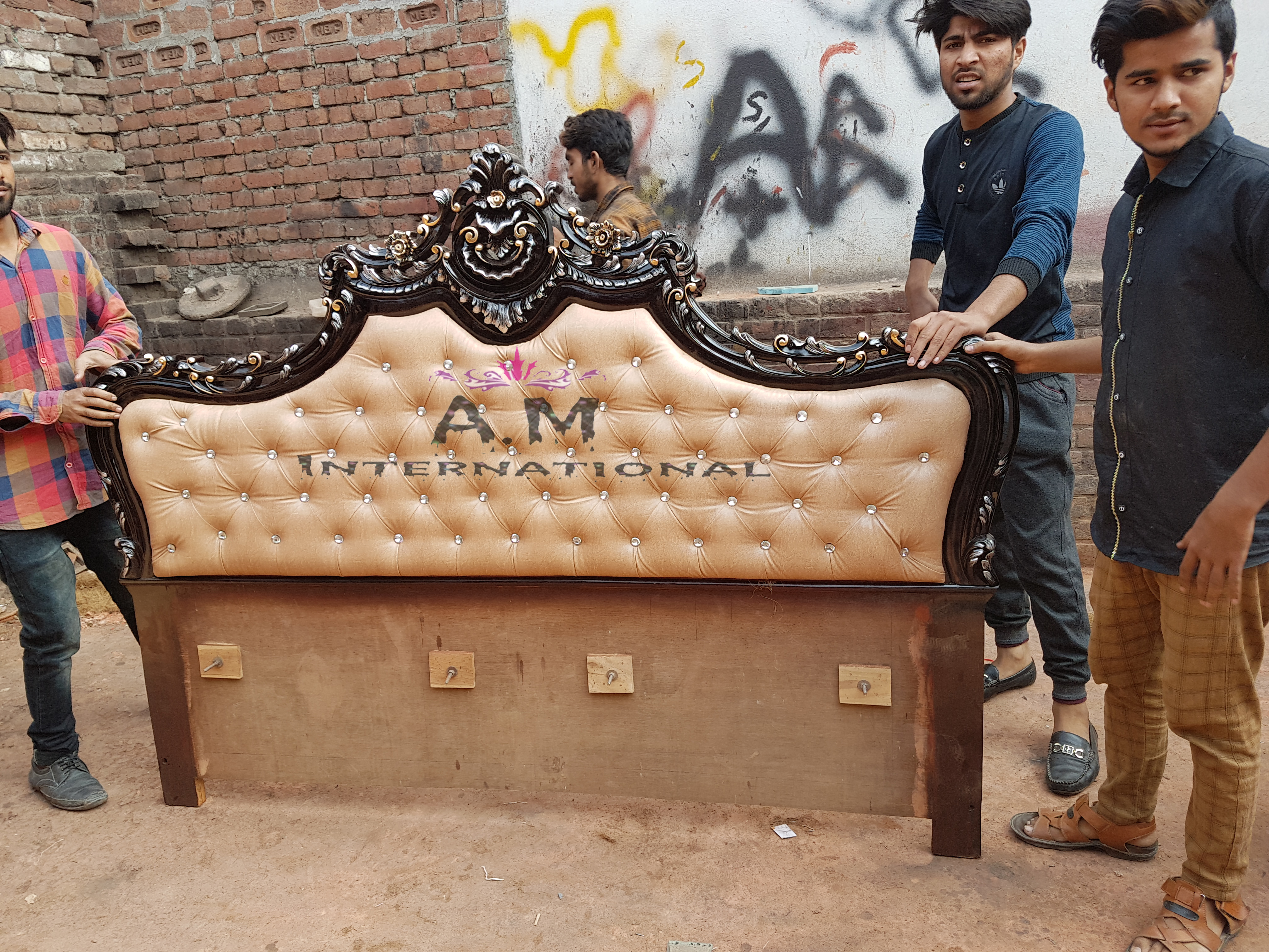 Handmade Wooden Bed - Solid Teak Wood, Customizable Finish & Upholstery | Eco-friendly, Antique Design, Indoor Furniture, Carpenter Assembly