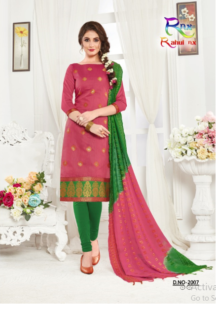 Banarasi Cotton Dress Material - Four Piece Set, Hand Washable, Quick Dry, Embroidered Texture For All Seasons