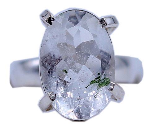 Solid Satyaloka Quartz Gemstone 925 Sterling Silver Ring - Free Size, White & Green Color, 5.3 Gms Weight | Elegant Jewelry Piece for Unique Style